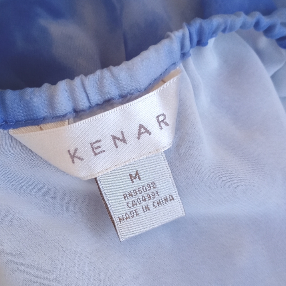 Kenar Women's Sky Blue White Tie Dye 3/4 Balloon Sleeve Semi Sheer Blouse M - Picture 2 of 9